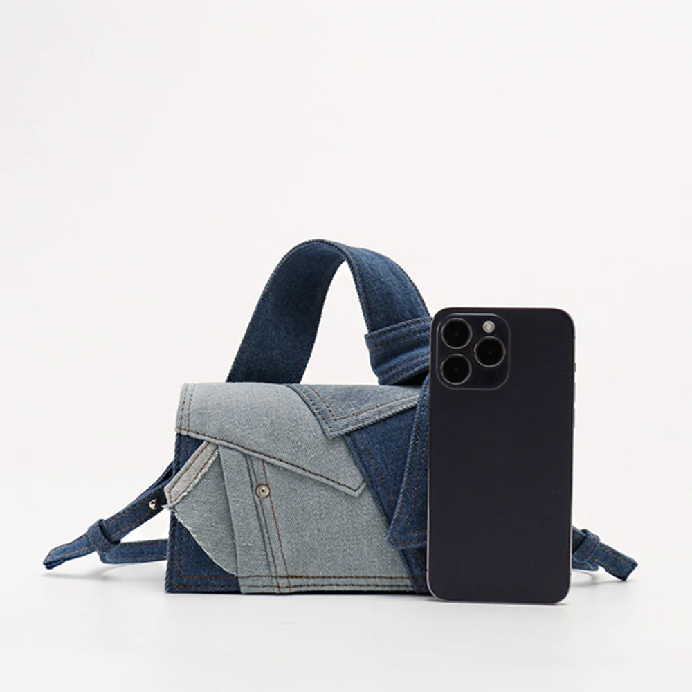 denim patchwork canvas crossbody bag