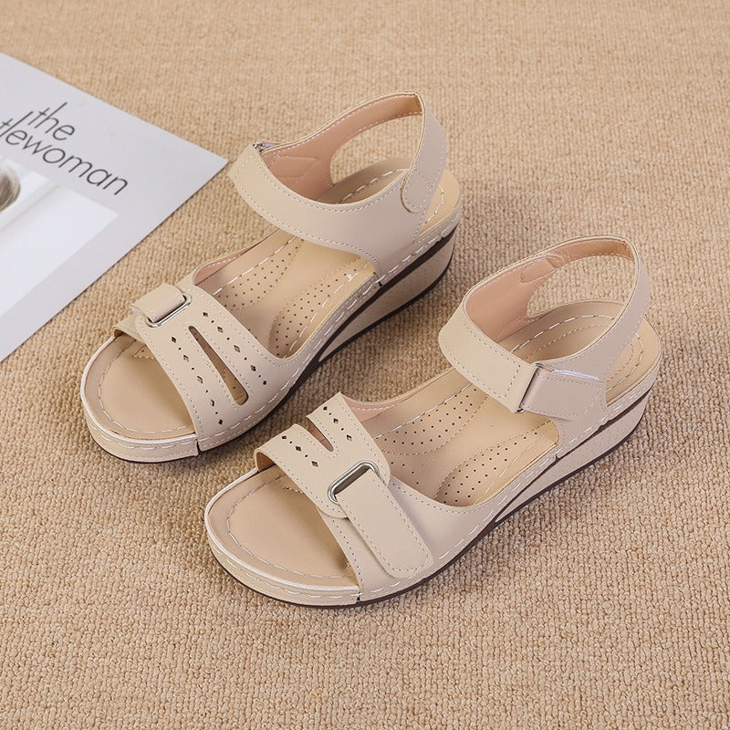 New Type Sandals Womens Flat Bottom Velcro Fish Mouth Thick Large One Word Strap