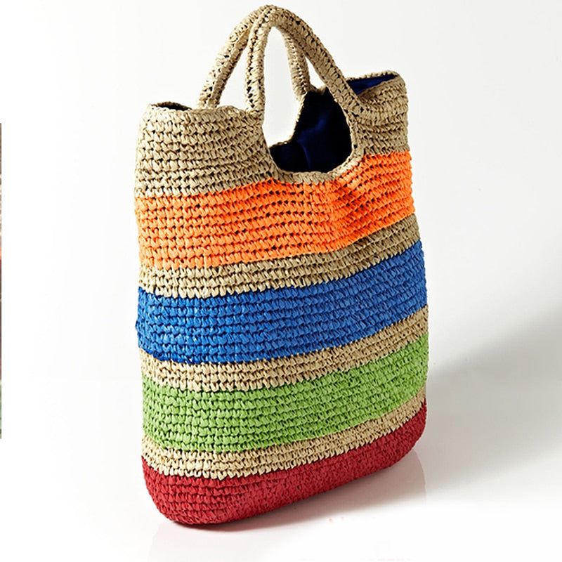 colorful crochet straw tote bag