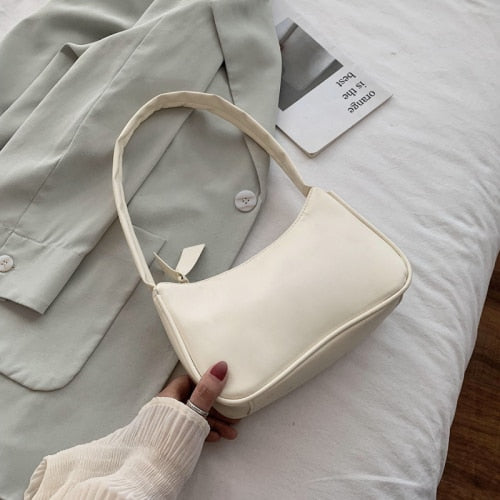 purple PU baguette underarm shoulder bag