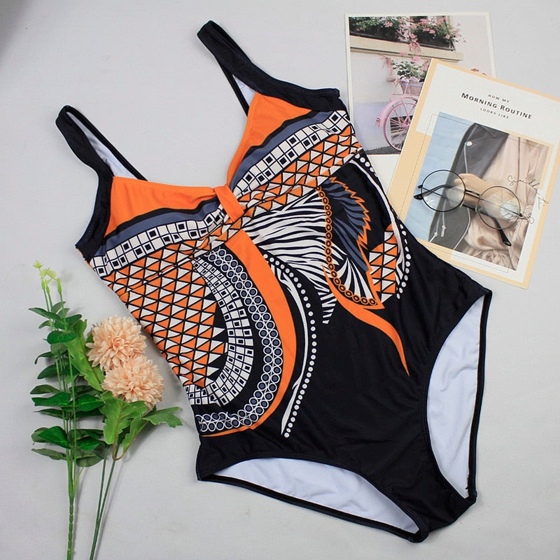 Swimwear Women One Piece Swimsuit Push Up Vintage Retro Bathing Suits Swimming Suit for Beach Wear Plus Size S-2XL
