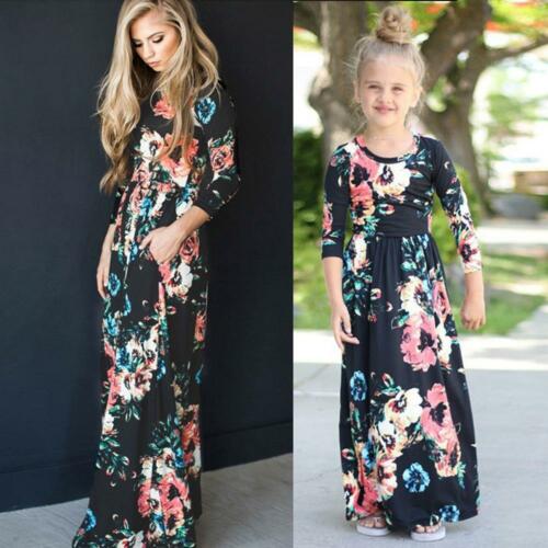 Emmababy Mommy and Me Family Matching Dress Mother Daughter Floral Holiday Maxi