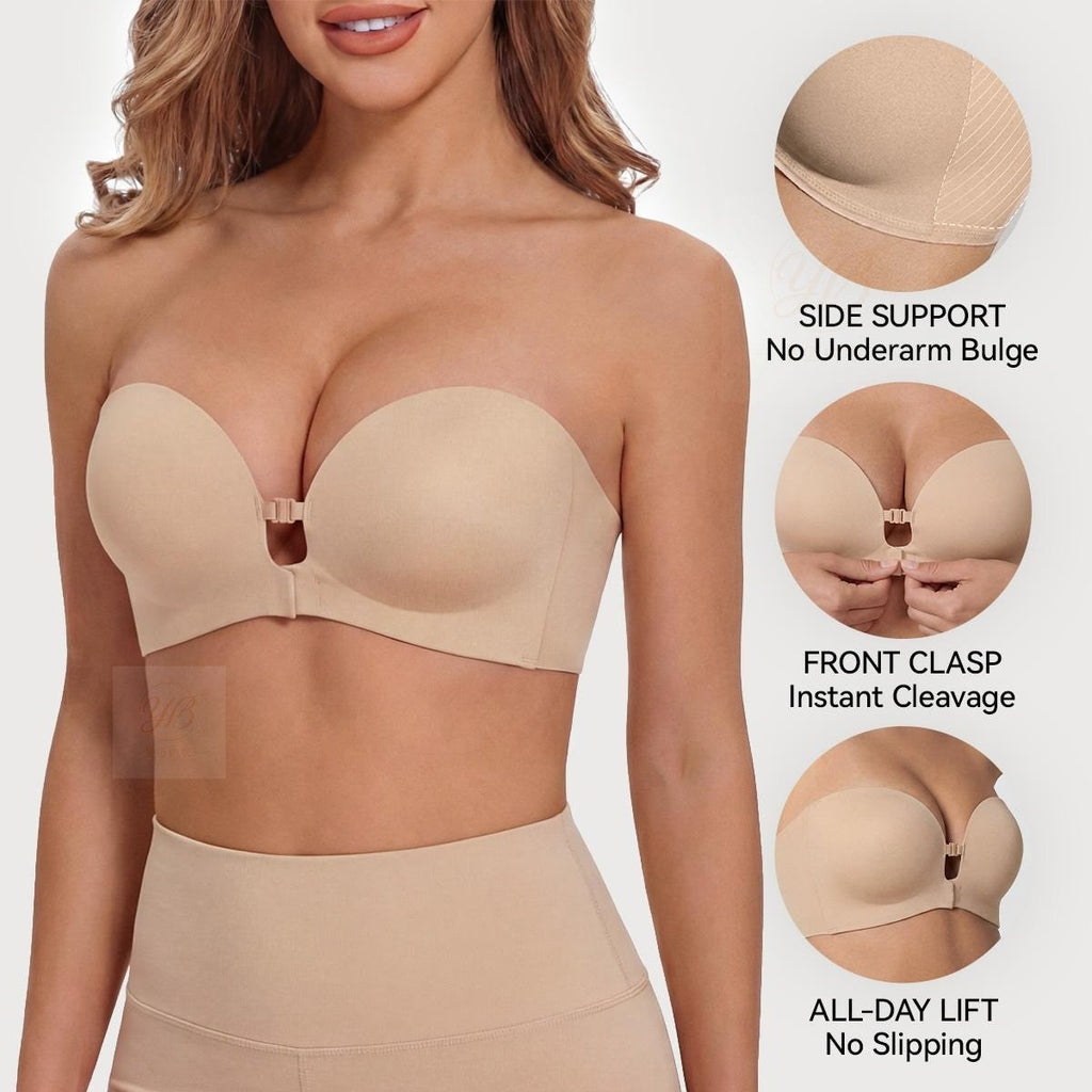 nude front-closure strapless bra