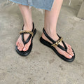 Metal Chain Thong Sandals Women's New Flat All-Match Fairy Wind Beach Vacation Niche And Slippers