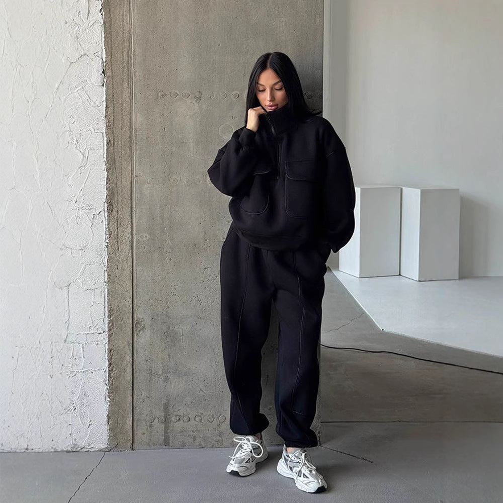 Half-zip hoodie with matching long pants tracksuit