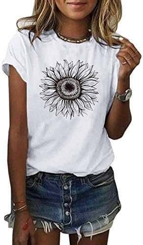 Women's T-Shirt Short Sleeve Sunflower Pattern Loose Summer Top S M L