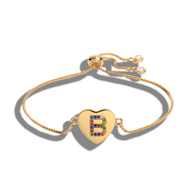 Adjustable bracelet with cubic zirconia alphabet charm