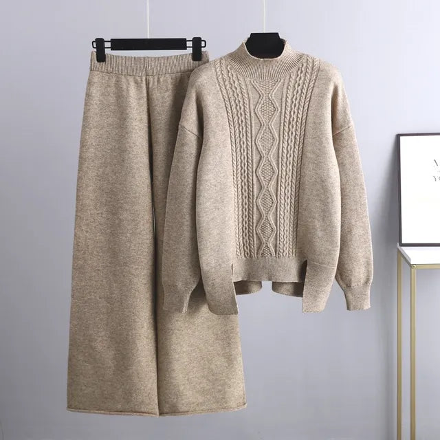 Angora-style wide-leg sweater and pants set