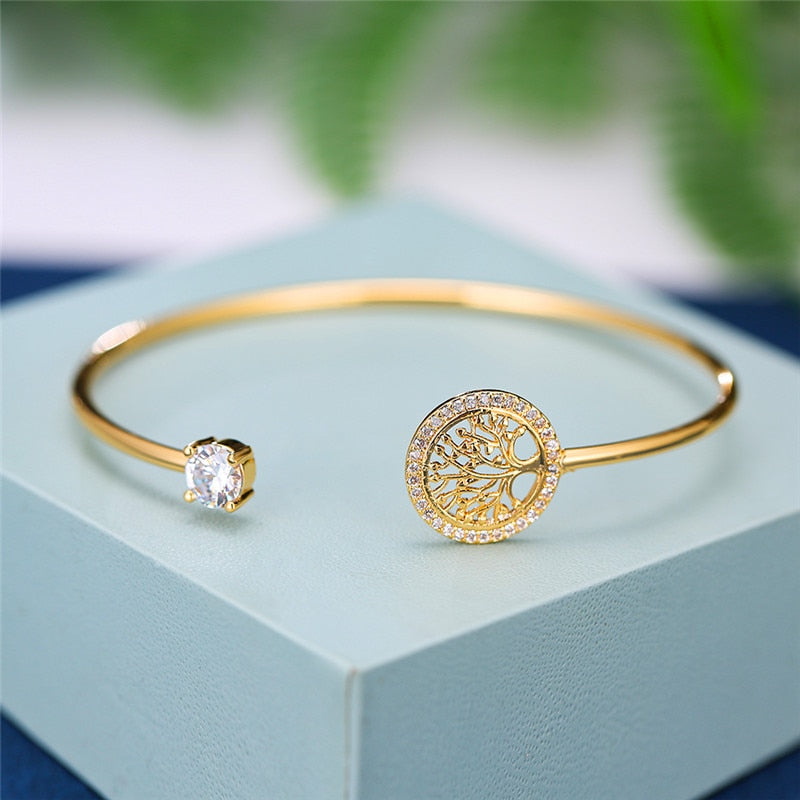 Luxury Female White Zircon Stone Bracelet Tree Of Life Adjustable Bracelets For Women Cute Silver Color Wedding