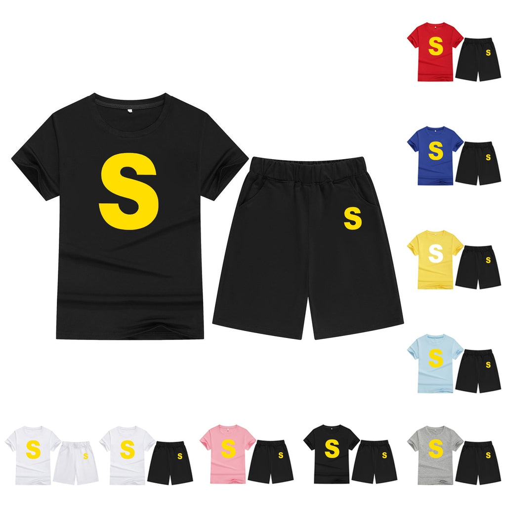 Cotton T-Shirt Short Sleeve Candy Color Comfortable Kids Round Neck Printed Pattern Embroidery Print-S