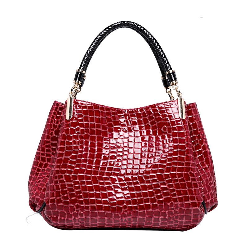 PU crocodile-pattern shoulder tote bag