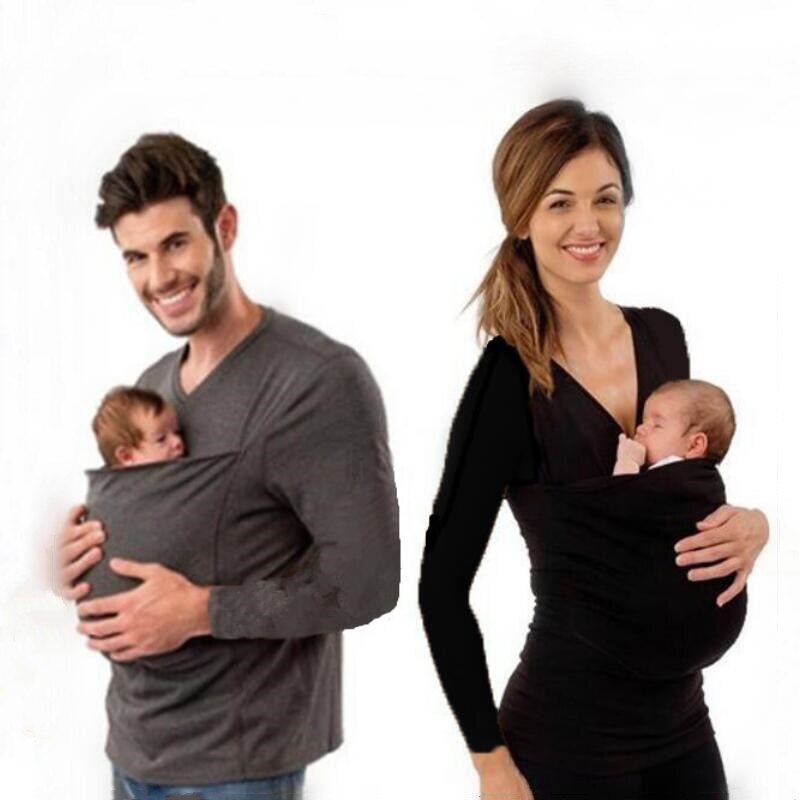 Maternity Baby Carrier Tees Kangaroo T-Shirt for Father Mother With Long-sleeve Big Pocket Multifunction Tank Tops Clothes