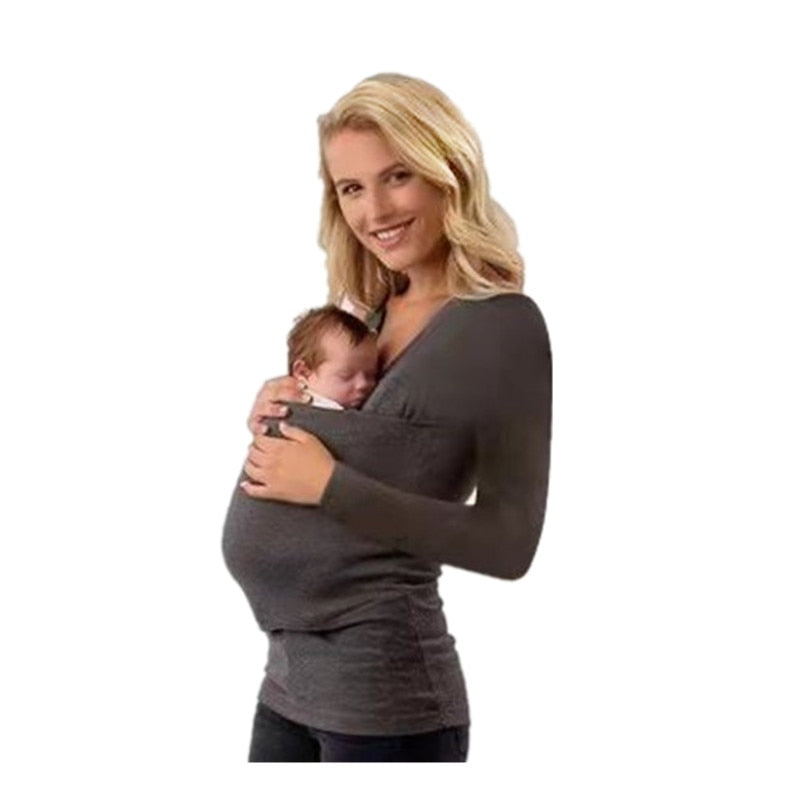 Maternity Baby Carrier Tees Kangaroo T-Shirt for Father Mother With Long-sleeve Big Pocket Multifunction Tank Tops Clothes