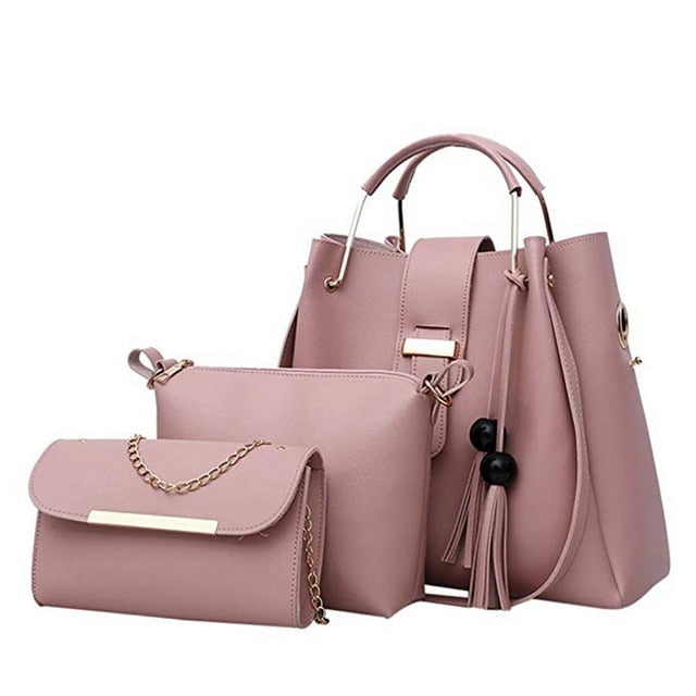 three-piece PU handbag set with tassel