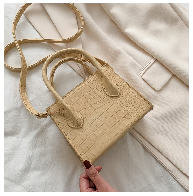 small croc-pattern PU crossbody bag