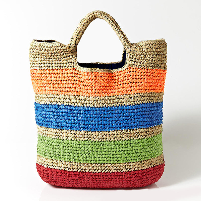 colorful crochet straw tote bag