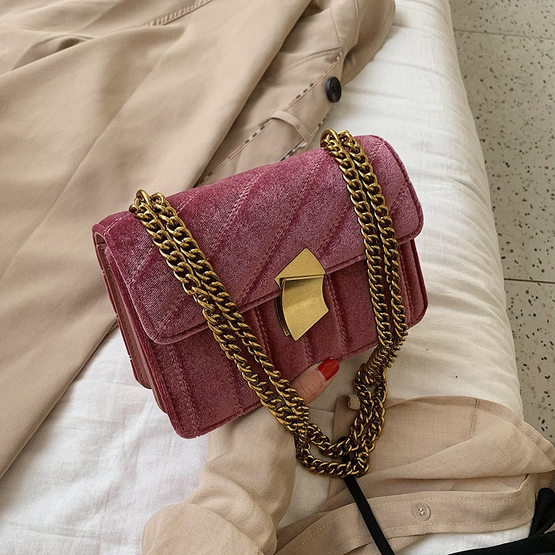 velvet evening clutch with chain strap