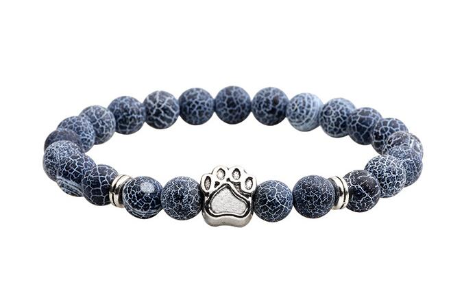 Dogs Cat Paw Natural Stone Lava Beads Bracelets Elastic Rope