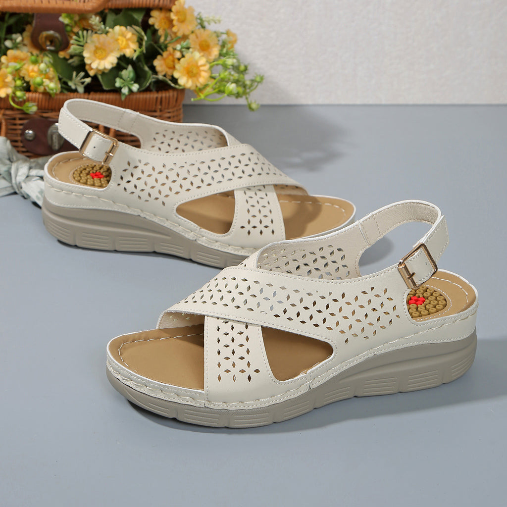 Women's hollow cross strap wedge sandals