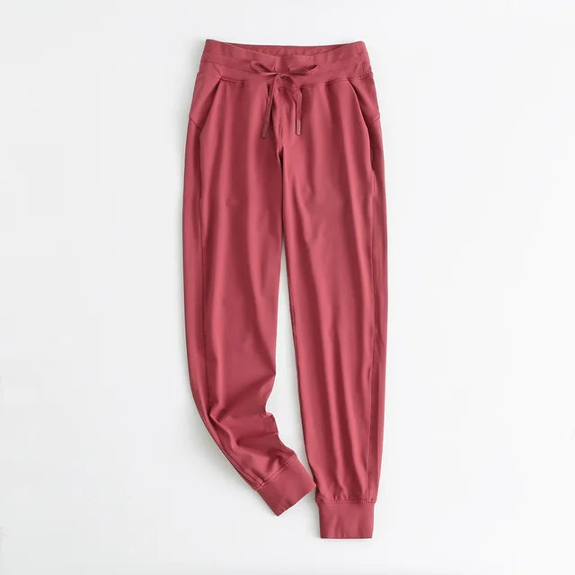 women's stretch workout joggers with drawstring and side pockets