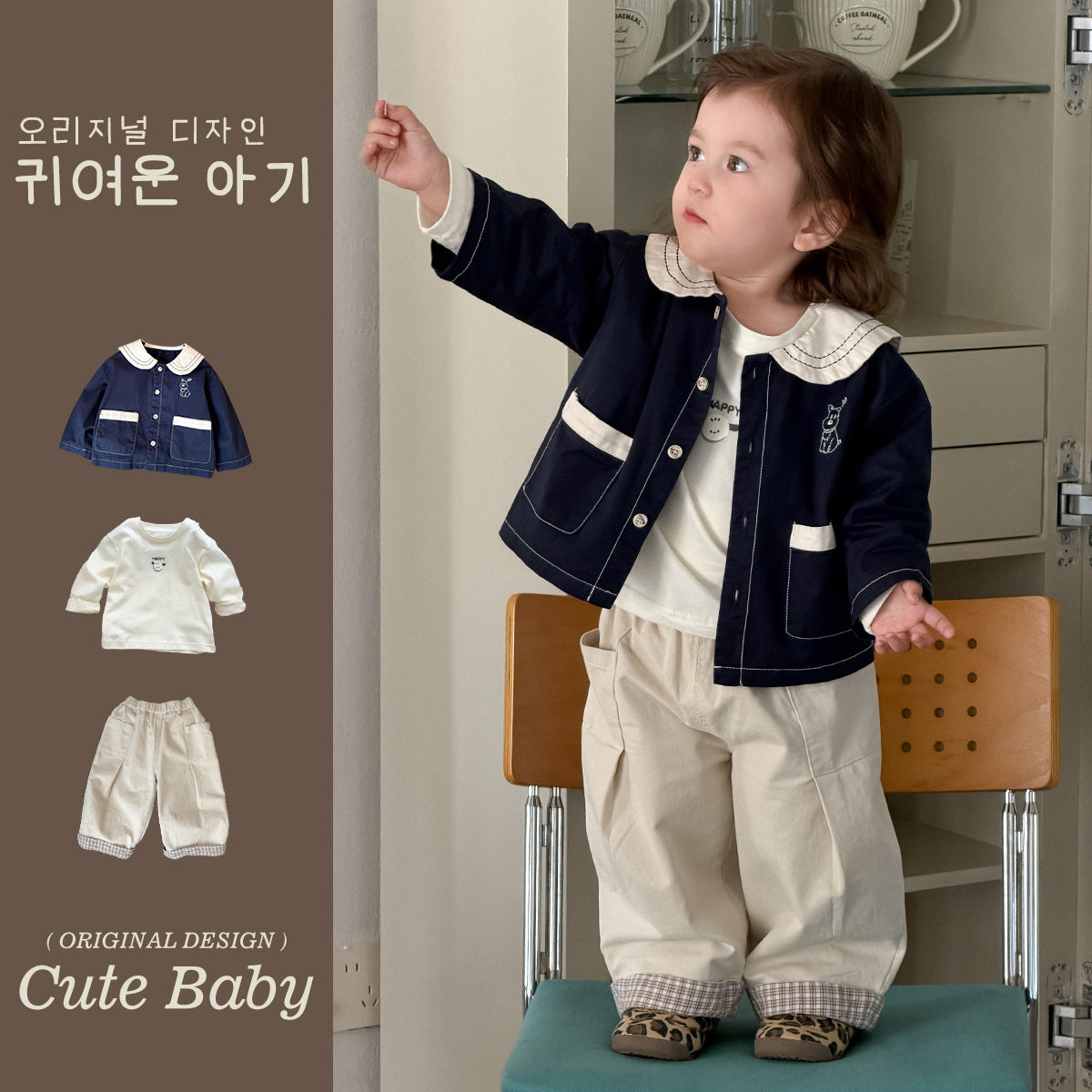 Outfit for Kids Three-Piece Ensemble for Boys Navy Collar Children's Clothing