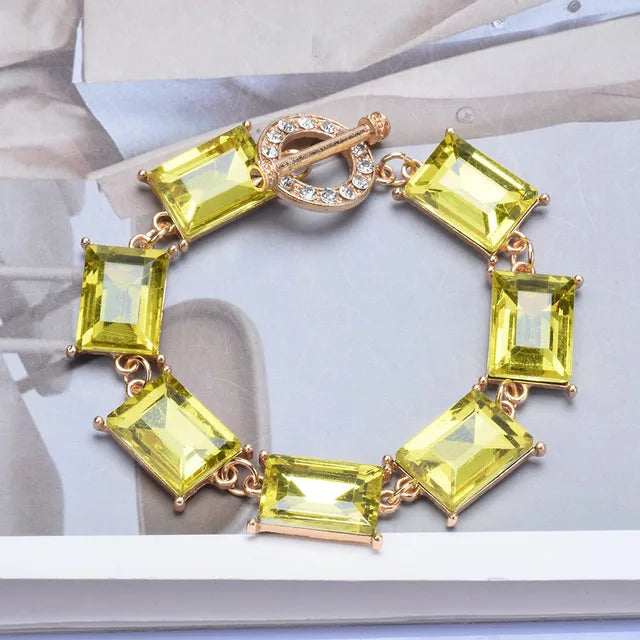 New Purple Yellow Blue Glass Crystal Bracelets Women Charm Jewelry Luxury Boho Ethnic Statement Bracelet Female