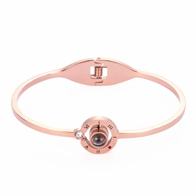 Women 100 Languages I Love You Memory Bracelet Steel Rose Gold Roman Numerals Crystal Charm Bracelets & Bangles Gifts