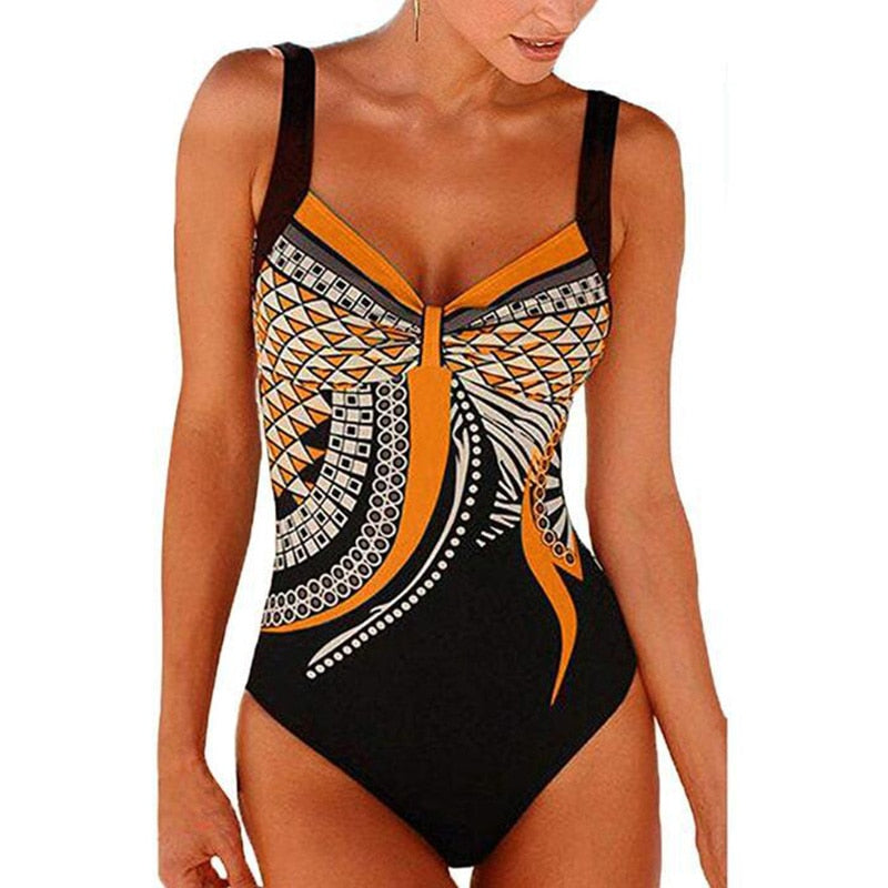 Swimwear Women One Piece Swimsuit Push Up Vintage Retro Bathing Suits Swimming Suit for Beach Wear Plus Size S-2XL