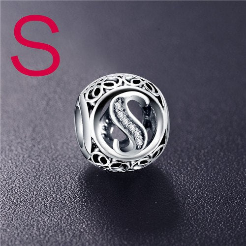 Real Sterling Silver Vintage Clear Letter Bead Charms Fit