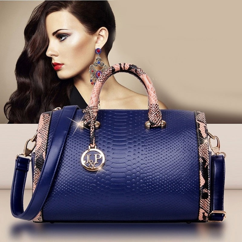 PU crocodile print structured shoulder bag