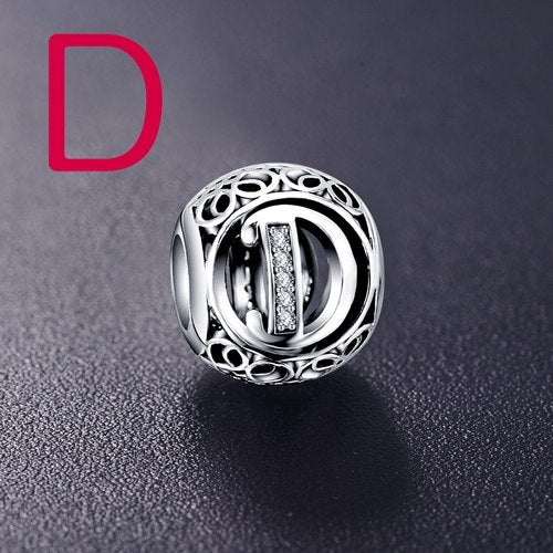 Real Sterling Silver Vintage Clear Letter Bead Charms Fit