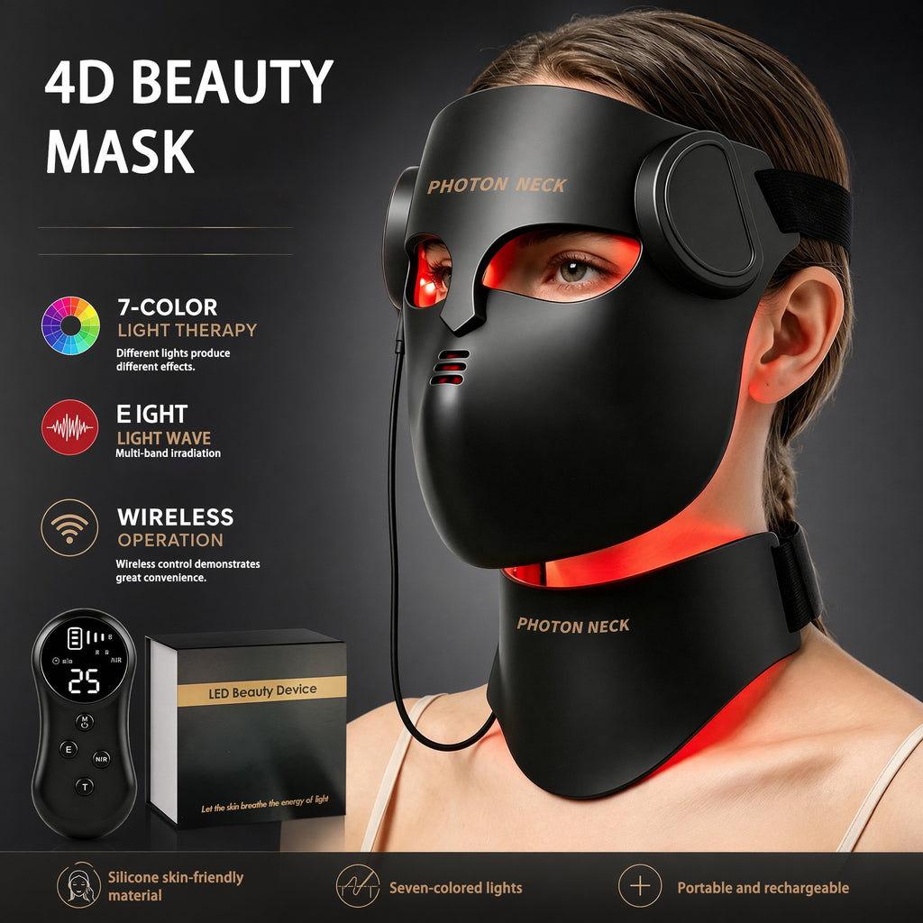 LED silicone facial mask with remote and neck device