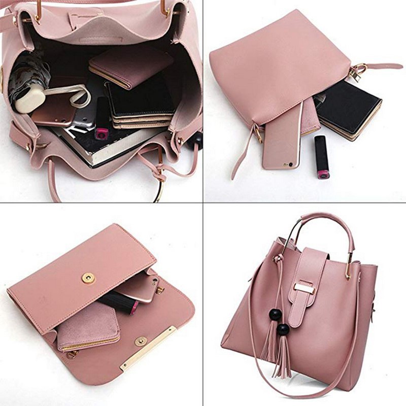 three-piece PU handbag set with tassel