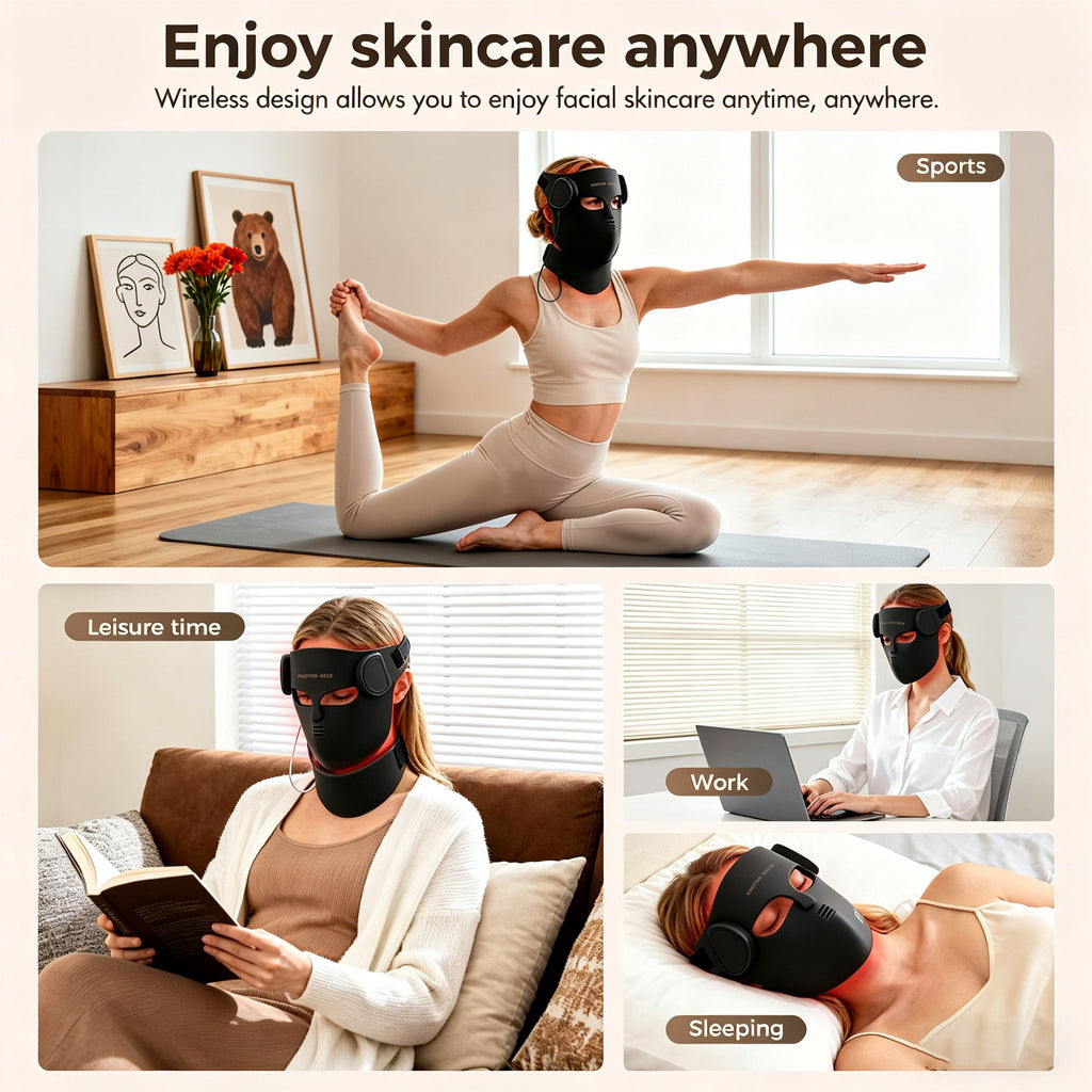 LED silicone facial mask with remote and neck device