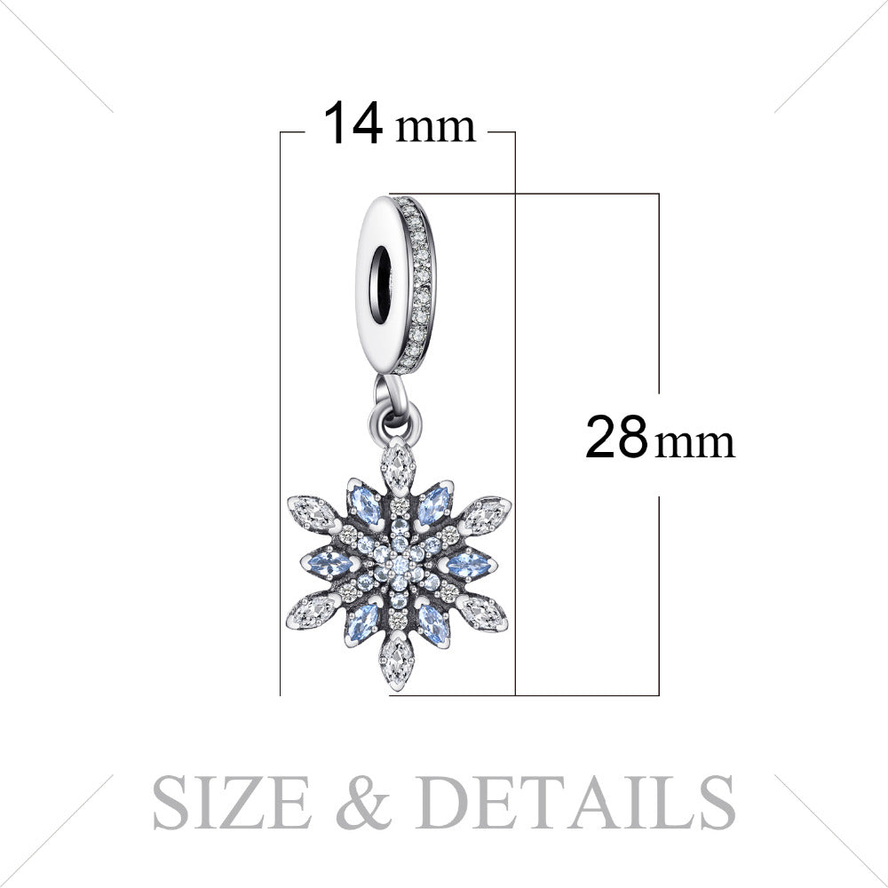 Jewelrypalace 925 Sterling Silver Froast Flower Created Blue Nano Dangle Beads Charms Fit Bracelets DIY Jewelry
