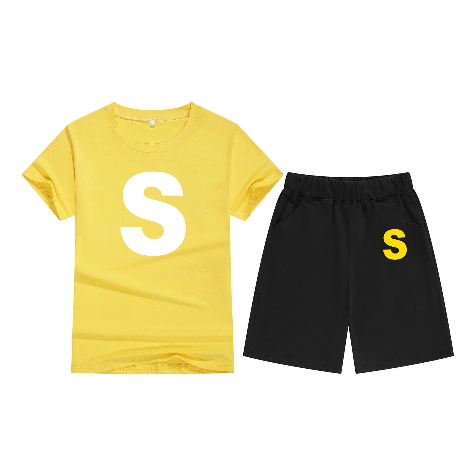 Cotton T-Shirt Short Sleeve Candy Color Comfortable Kids Round Neck Printed Pattern Embroidery Print-S