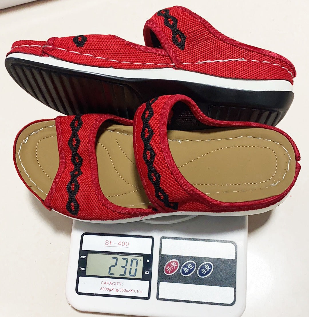 Size women's flying woven sandals with thick soles, low cut sloping heels, exposed toes, vintage