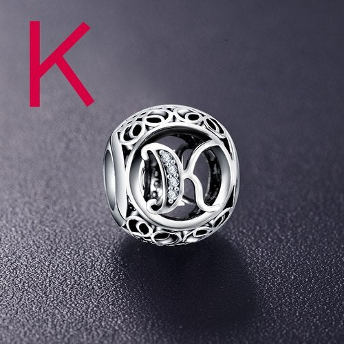 Real Sterling Silver Vintage Clear Letter Bead Charms Fit