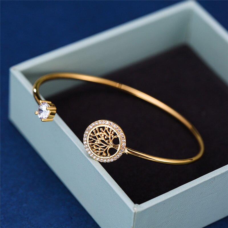Luxury Female White Zircon Stone Bracelet Tree of Life