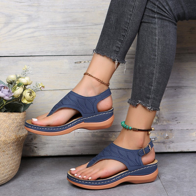 Roman Style One Word Buckle Women's Sandals 43 Large Size