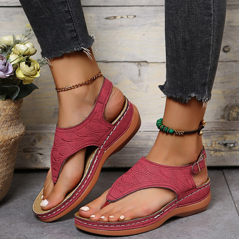 Roman Style One Word Buckle Women's Sandals 43 Large Size