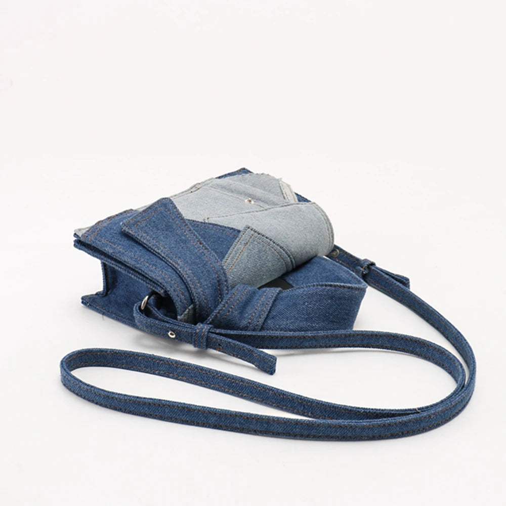 denim patchwork canvas crossbody bag