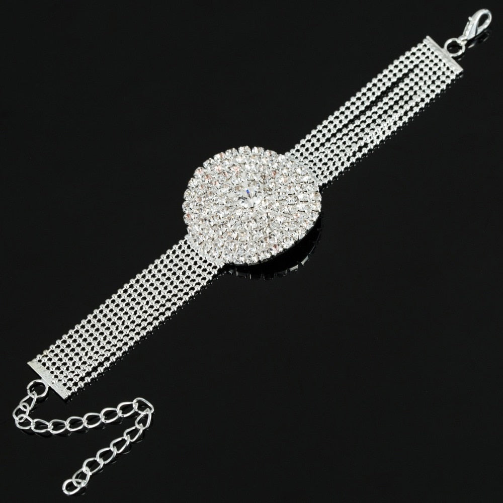 Ball Chain Link Silver Color Full Round Shape Bridal Bracelets Romantic Ladies Luxury Party Crystal Evening Bracelet
