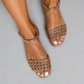 Open toed sandals women's woven hollow out straight strap