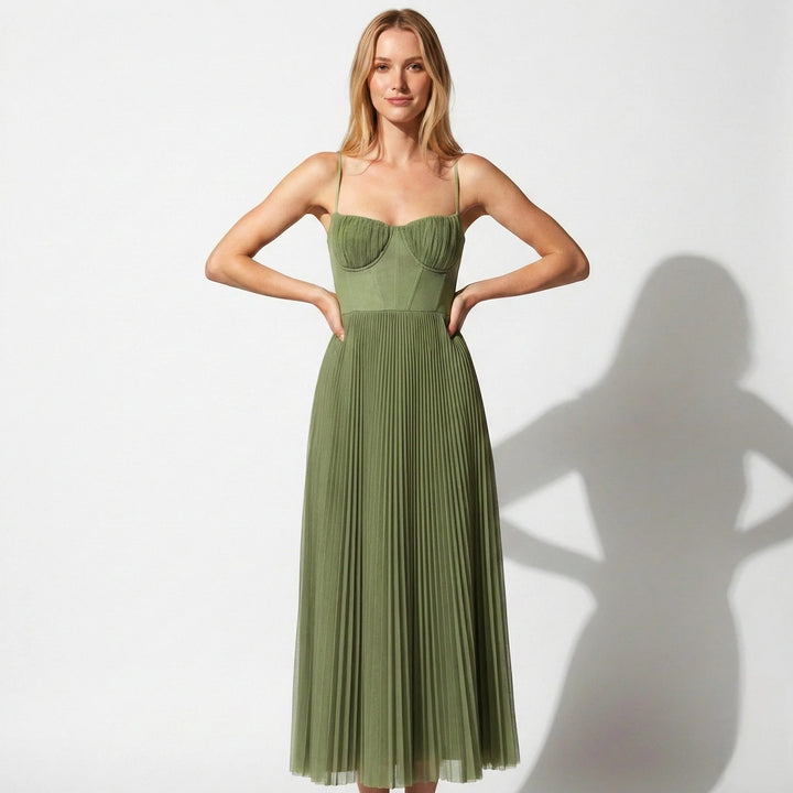 Plissiertes Corset-Midi-Kleid