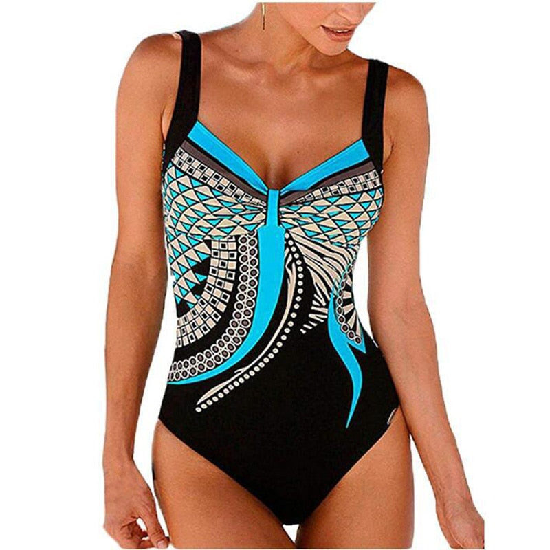Swimwear Women One Piece Swimsuit Push Up Vintage Retro Bathing Suits Swimming Suit for Beach Wear Plus Size S-2XL