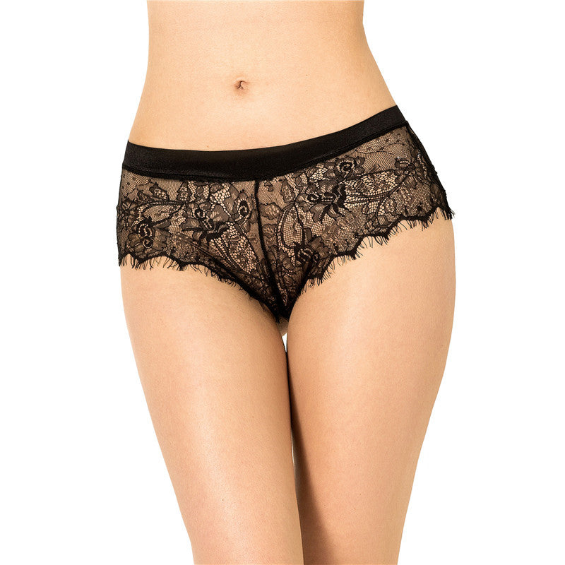 black floral lace open-back briefs