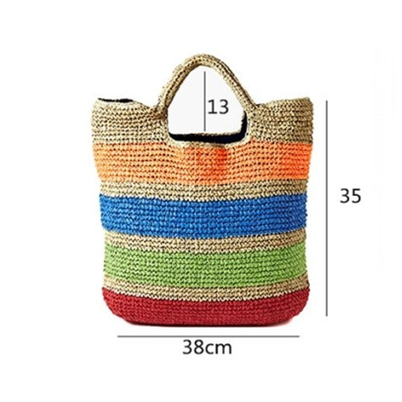 colorful crochet straw tote bag