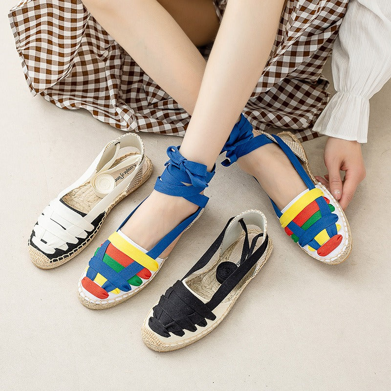 Womens Sandals T-strap Flat With Open Rubber