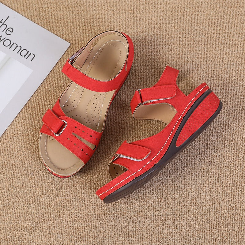 New Type Sandals Womens Flat Bottom Velcro Fish Mouth Thick Large One Word Strap